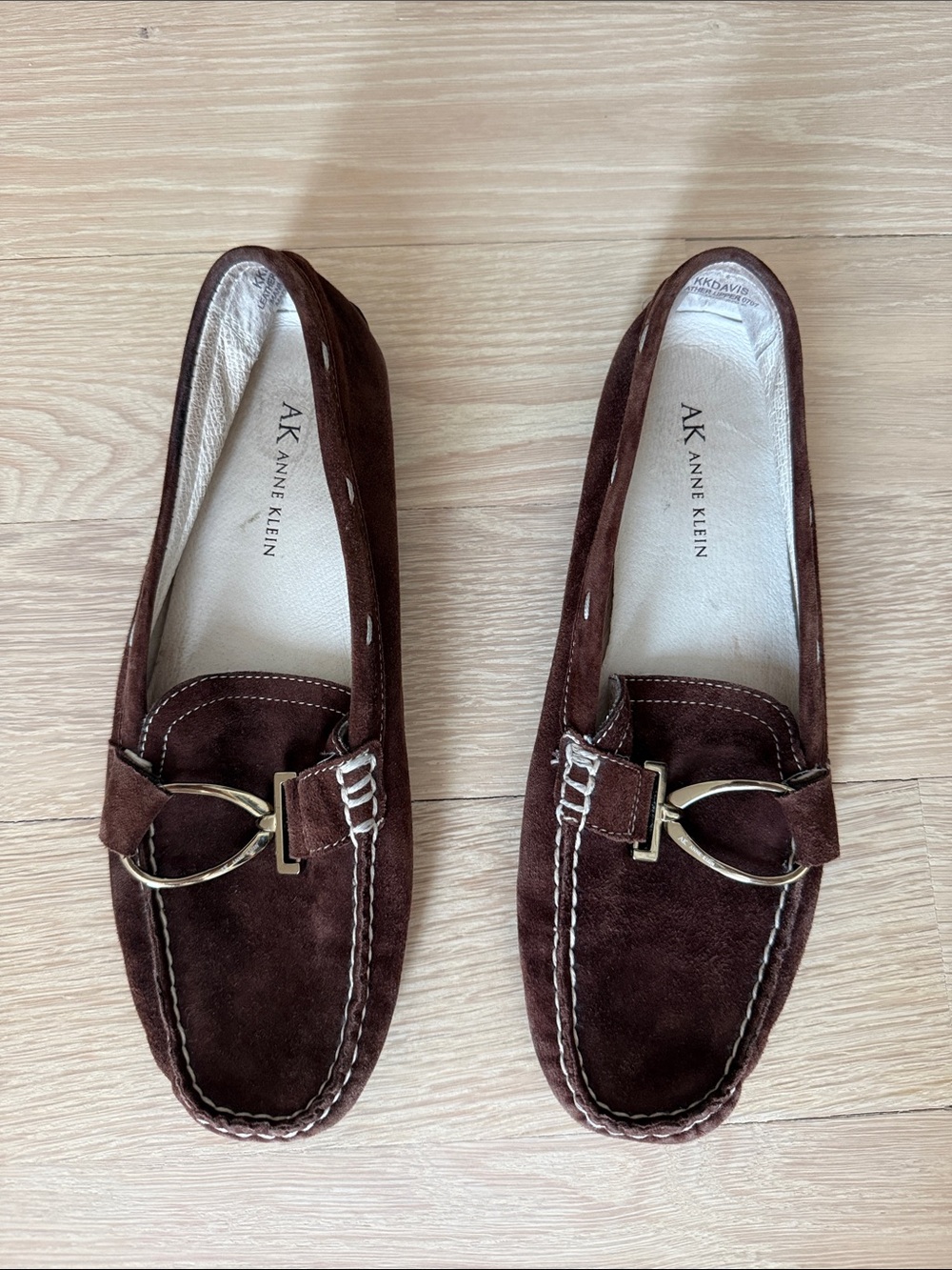 Anne Klein Dark Brown Suede Loafers with Accent
